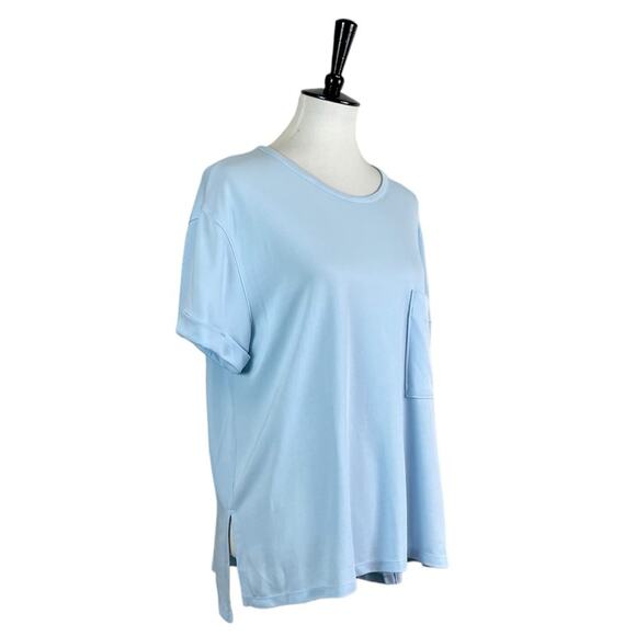 Stylus Women’s Top Pullover Crew Neck Rolled Sleeve Light Baby Blue Size Large - Picture 2 of 14